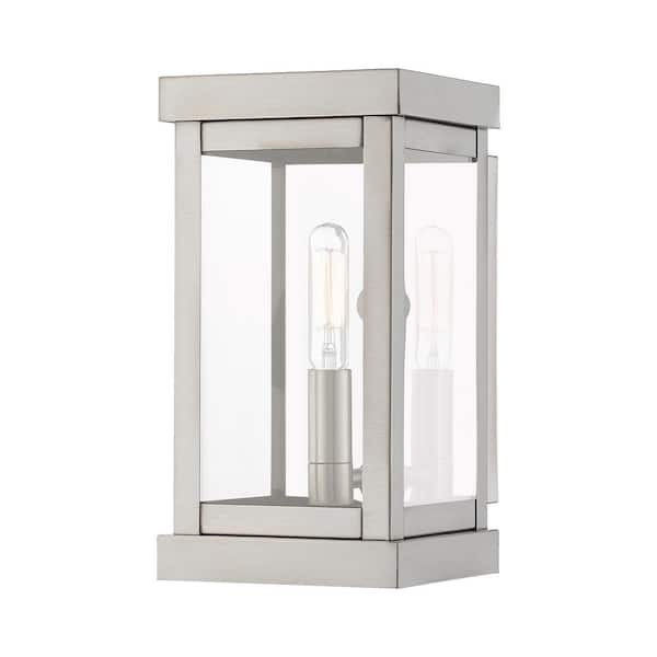 AVIANCE LIGHTING Wessex 9.5 in. 1-Light Brushed Nickel Outdoor Hardwired Wall Lantern Sconce with No Bulbs Included
