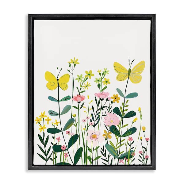 Stupell Industries Blooming Garden Butterflies by LSR Design Studio Black Floater Frame Nature Graphic Art Print 31 in. x 25 in.