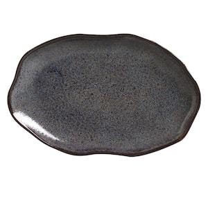 11.81 in. Titanium Dark Blue Stoneware Shallow Oval Platter Medium (Set of 4)