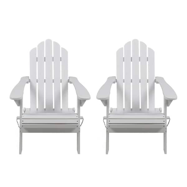Noble House Cytheria White Folding Wood Adirondack Chair (2-Pack)