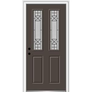 30 in. x 80 in. Courtyard Right-Hand 2-Lite Decorative Painted Fiberglass Smooth Prehung Front Door on 4-9/16 in. Frame