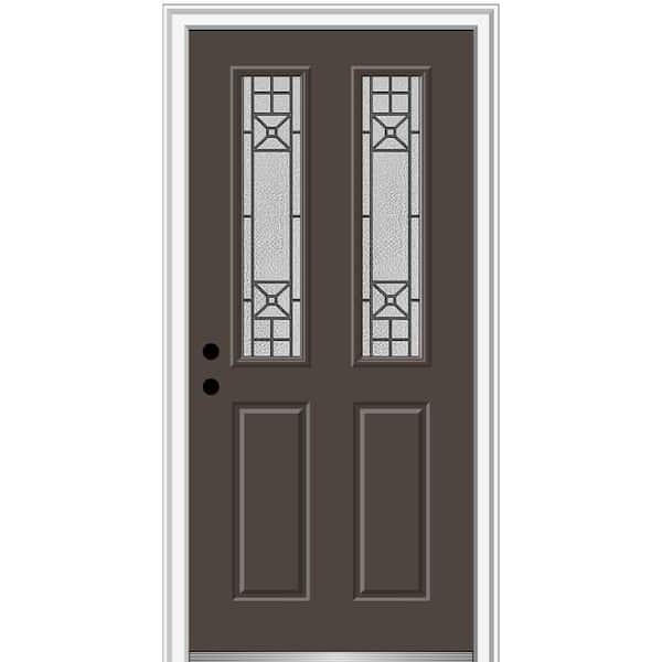 MMI DOOR Courtyard 30 in. x 80 in. Right-Hand 2-Lite Decorative Brown Fiberglass Smooth Prehung Front Door on 4-9/16 in. Frame