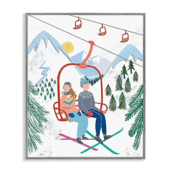 Stupell Industries Winter Ski Lift Friends by Jo Reid 1-Piece Framed Graphic Print Sports Poster Art Print 14 in. x 11 in.