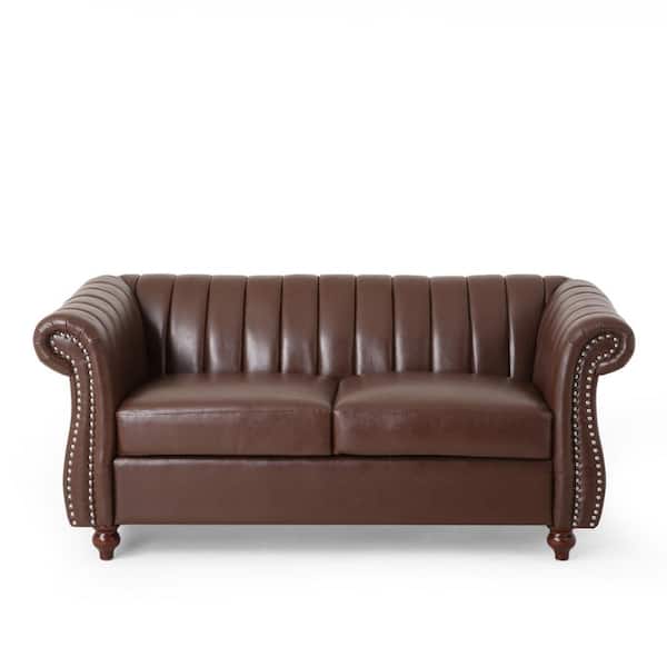 Noble House Glenmont 61.75 in. W Dark Brown and Espresso Contemporary Channel Stitch 2-Seat Loveseat with Nailhead Trim
