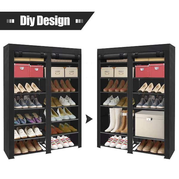 Portable Shoe Rack Organizer 7 Tier Black 28 Pair Tower Shelf Shoe