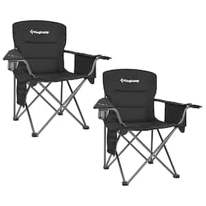 Black Polyester Camping Chair with Cupholder, Cooler and Pocket (2-Pack)