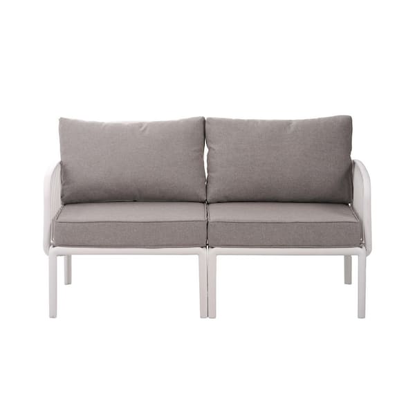 White and Light Gray 3-Piece Wicker Patio Conversation Set with Light Gray Cushions​