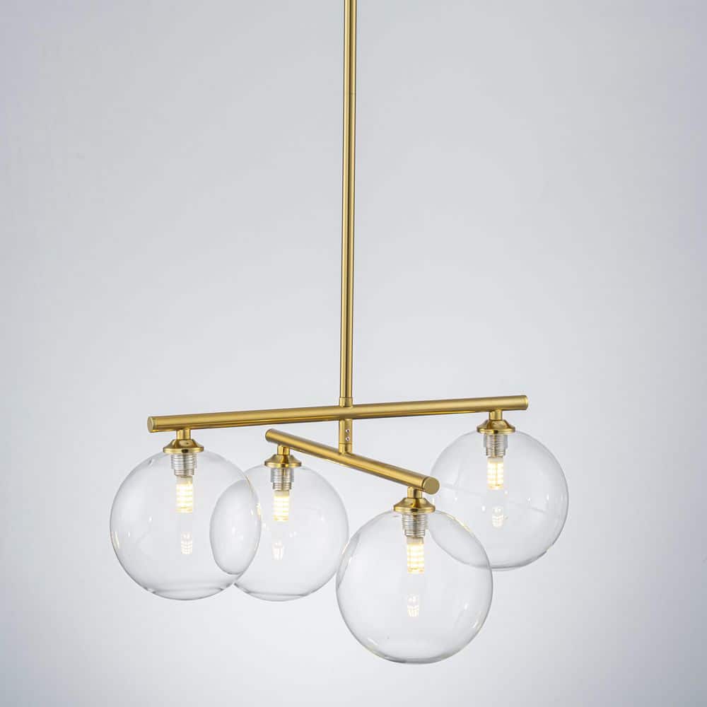4-Light Modern Linear Sputnik Brushed Brass Chandelier with Clear Glass Globe Shade for Kitchen Island Living Room price history on PriceWatchPro