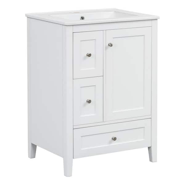 NURVIA 24 in. Single Sink Freestanding White Bath Vanity with White Ceramic Top Unassembled