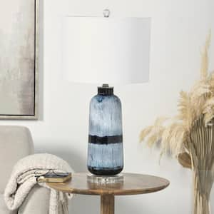 27 in. Blue Glass Abstract Brushed Task and Reading Table Lamp with Glass Base