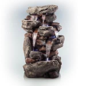 52 in. Tall Outdoor 5-Tier Rainforest Rock Water Fountain with LED Lights
