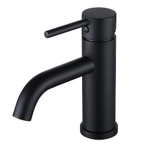 Waterfall 1.2 GPM Deck Mount Single Hole Single Handle Bathroom Faucet with Water Supply Hoses in Matte Black