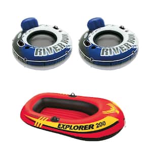 Inflatable 2-Person Raft with 1-Person Inflatable Tube (2-Pack)