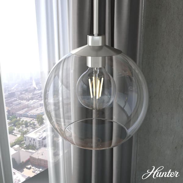 Hunter Xidane 1-Light Brushed Nickel Island Pendant with Clear Glass Shade