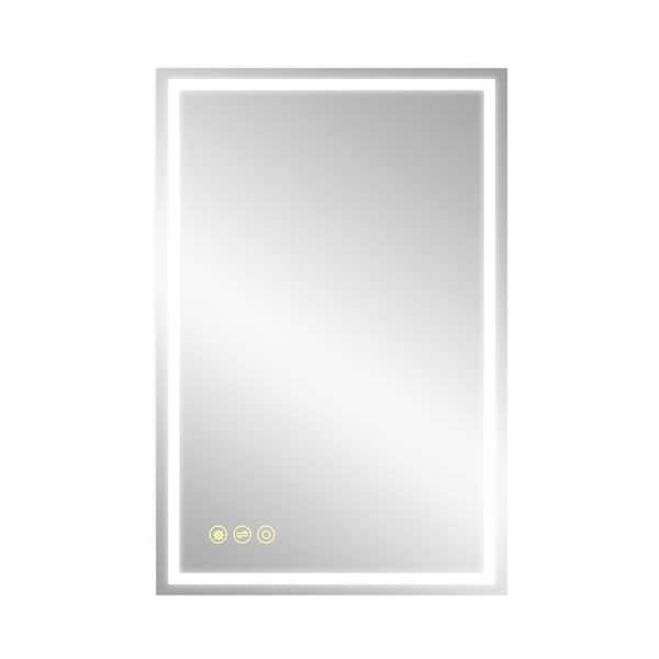 Satico 20 in. W x 30 in. H Rectangular Frameless Anti-Fog Wall Mounted LED Light Bathroom Vanity Mirror in Silver