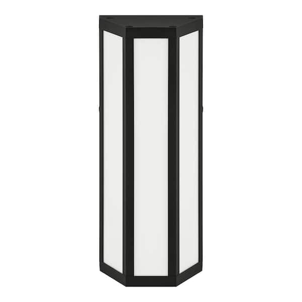 Home Decorators Collection Porterdale 12 in. Sand Black Hardwired LED Outdoor Wall Lantern Sconce with Integrated LED