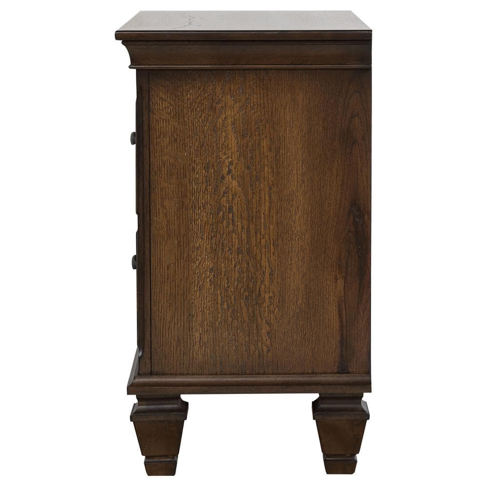 Burnished Oak Contemporary 2-Drawer Nightstand with Pullout Tray