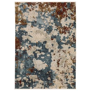 Haven Beige/Multi-Colored 8 ft. x 11 ft. Abstract Cosmic Splash Polyester Fringed Indoor Area Rug