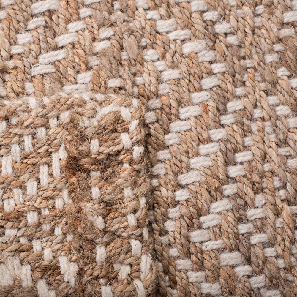 Hand-Woven Ivory Jute 27" Runner Rug with Diamond Trellis Pattern