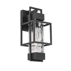 Textured Black Water Glass Not Motion Sensing Dusk to DaWn Outdoor HardWired Wall Lantern Sconce with No Bulbs Included