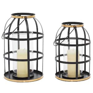 Black Metal Decorative Candle Lantern with Handle (Set of 2)