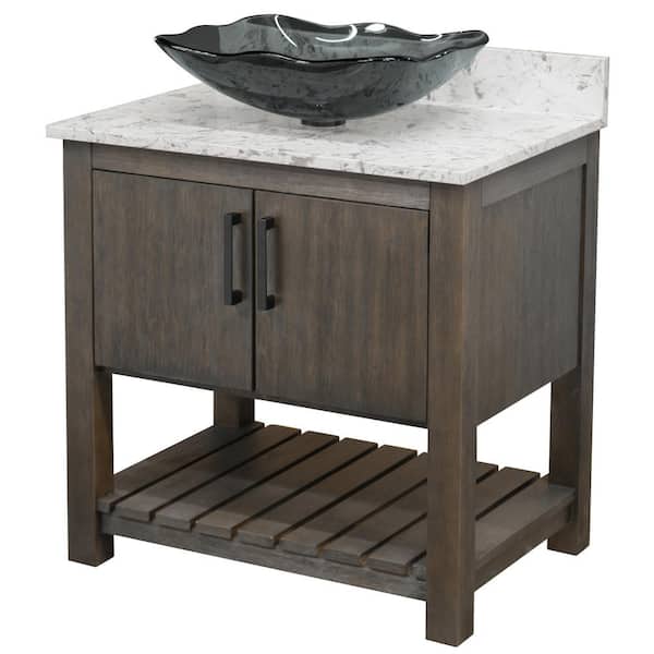 Novatto Ocean Breeze 31 in. W x 22 in. D x 31 in. H in Cafe with Cafe Mocha Cream Quartz Top and Sink