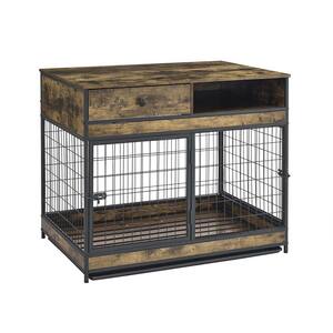 Any 38.78 in W Furniture Style Dog Crate with Drawer, Pet Crate End Table for Large Dog in Antique Brown