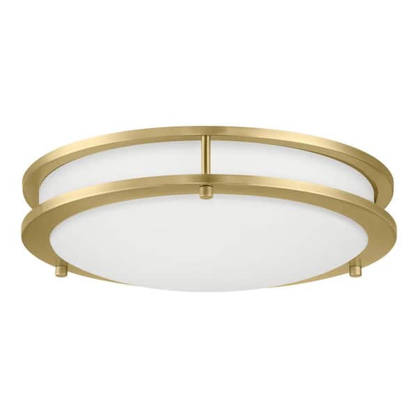 Hampton Bay Flaxmere 14 in. Transitional Brushed gold Selectable CCT Integrated LED Flush Mount for Kitchens