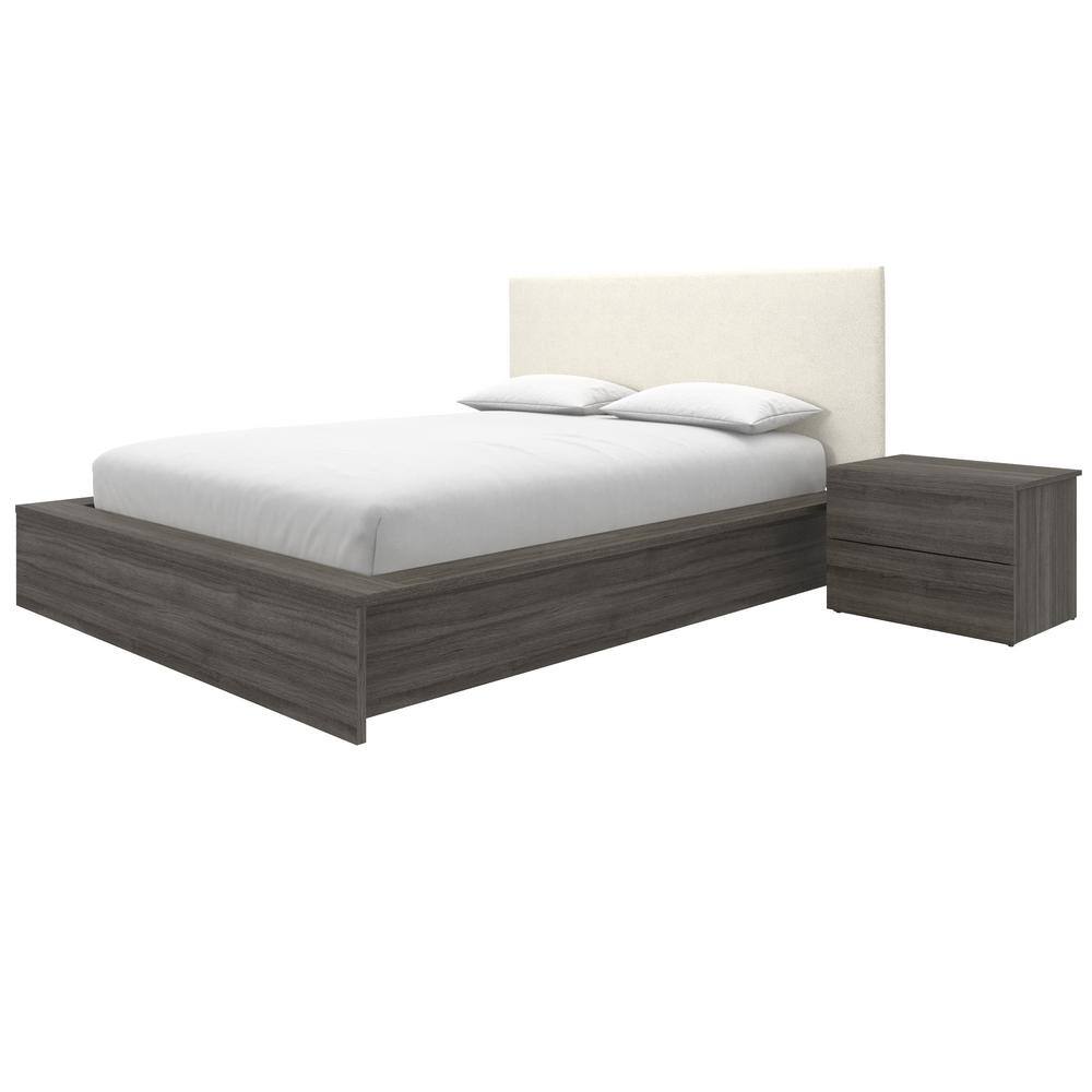 Jane Gray Oak and Off-White Boucle 3-Piece Queen Platform Bedroom Set