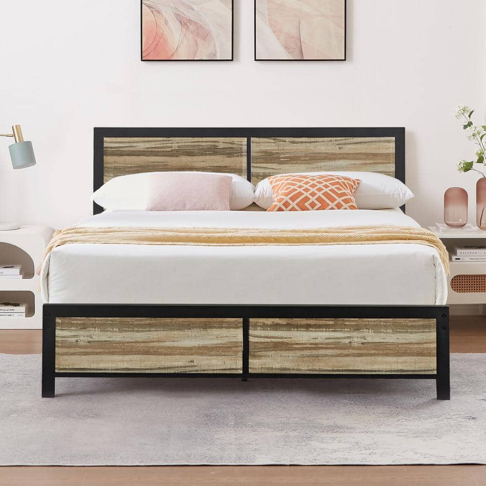 VECELO Metal Bed Frame Slate Brown Metal Frame Full Size Platform Bed ...