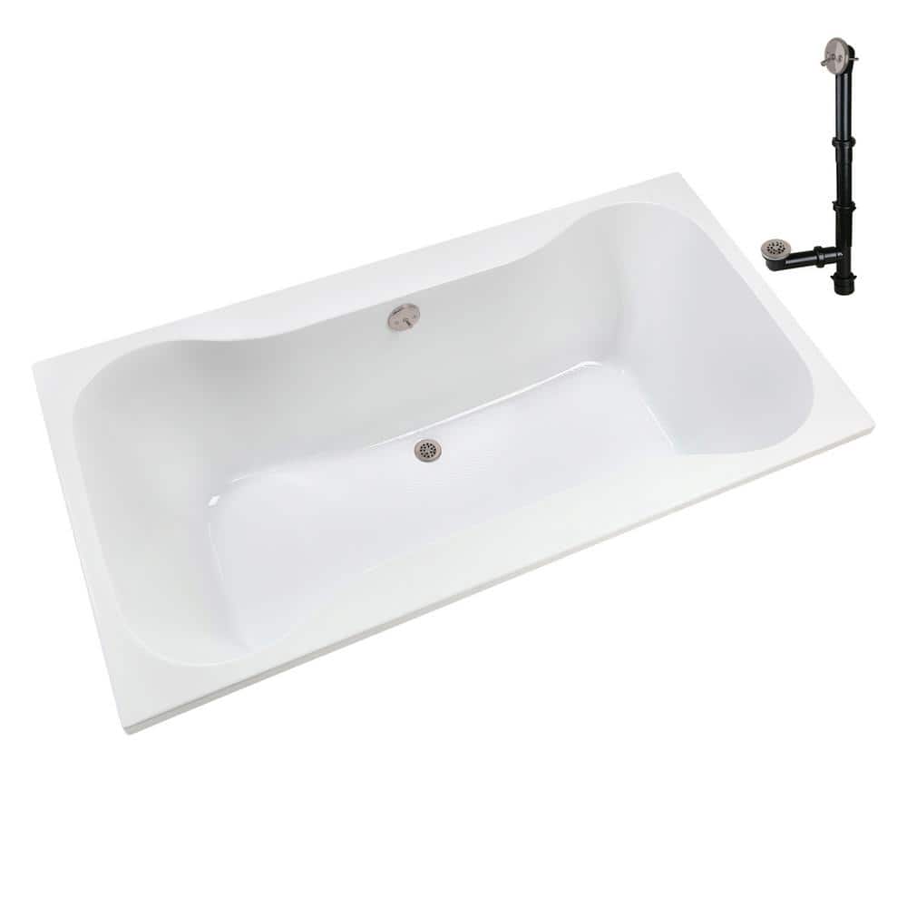 72'' x 36'' Glossy White Acrylic Soaking Drop-In Bathtub
