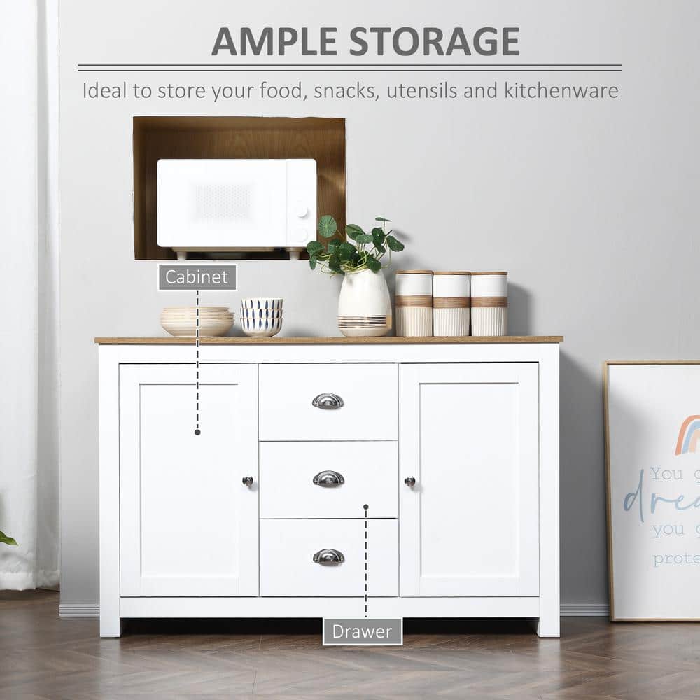 White MDF Kitchen Sideboard with Adjustable Shelves and Drawers