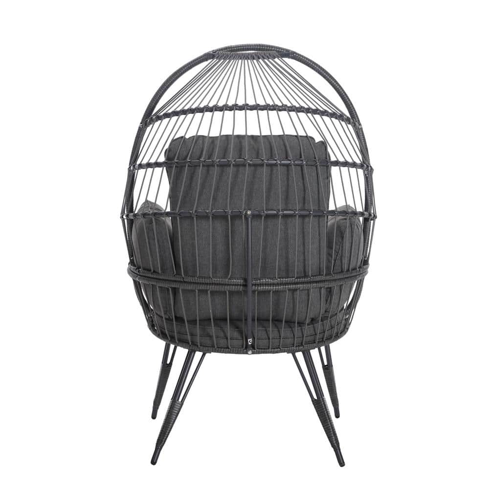 37 in. W Egg Chair Wicker Outdoor Indoor Oversized Large Lounger with Gray 