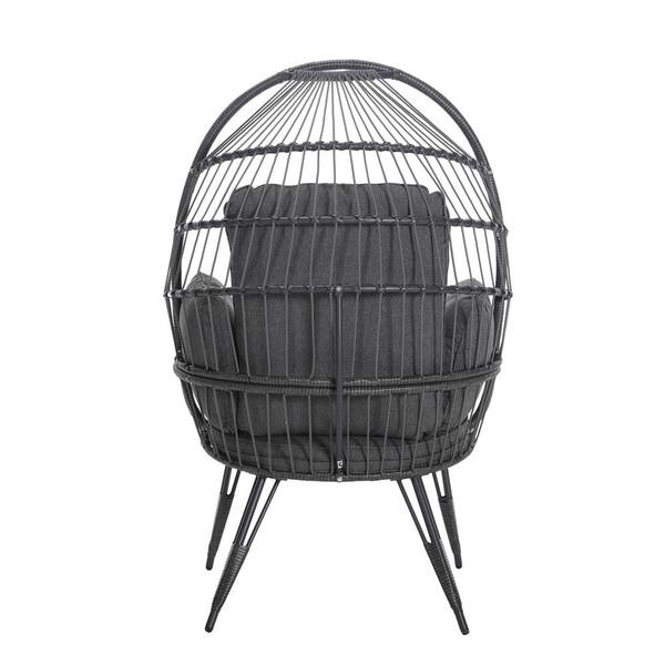 Unbranded 37 in. W Egg Chair Wicker Outdoor Indoor Oversized Large Lounger with Gray Stand Cushion