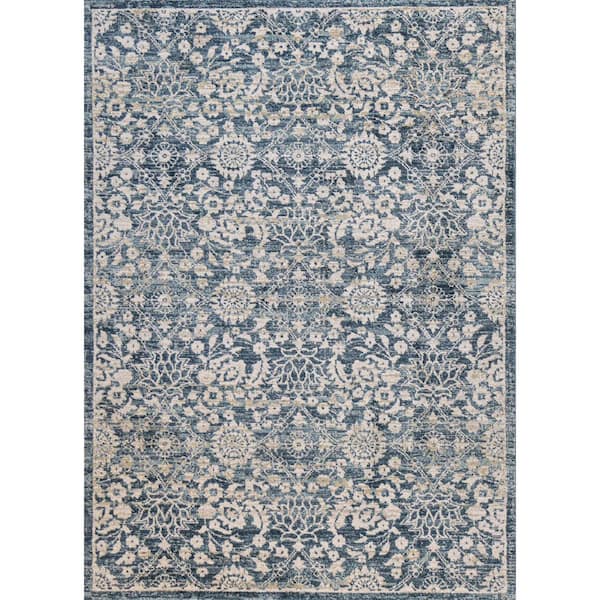 Ashland Blue 8 ft. x 10 ft. (7 ft. 6 in. x 9 ft. 6 in.) Floral Transitional Area Rug