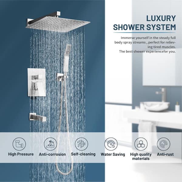 Rain Single Handle 1-Spray Tub Shower Faucet 2.5 GPM Handheld Combo with Valve 10 in. Pressure Balance in Brushed Nickel