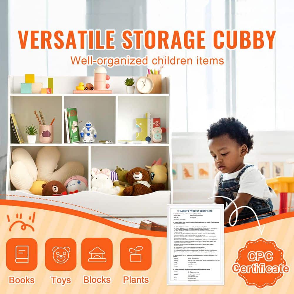 White 35" Kids Toy Storage Organizer with Bookshelf