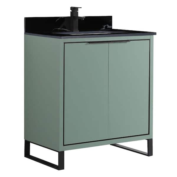 FINE FIXTURES Opulence 30 in. W x 18 in. D x 33.5 in. H Bath Vanity in Mint Green with Black Marble Single sink Top