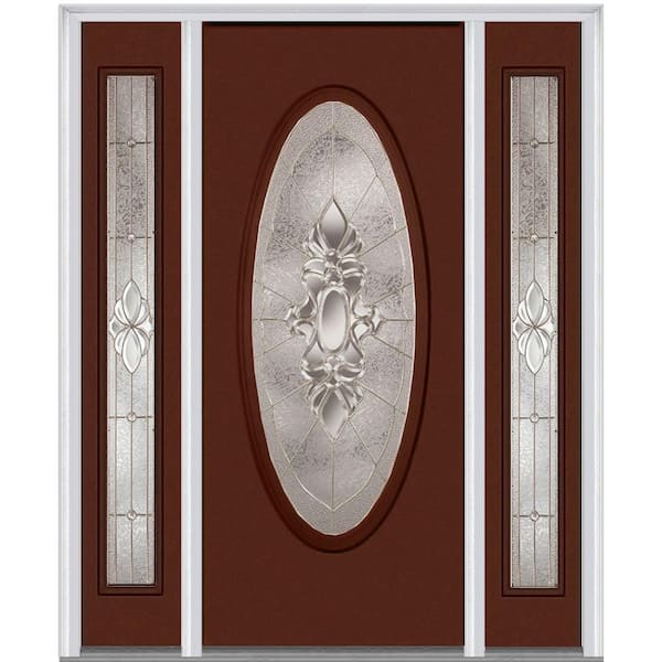 MMI Door 60 in. x 80 in. Heirloom Master Left-Hand Inswing Oval Lite Decorative Painted Steel Prehung Front Door with Sidelites