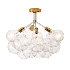 Alma 23 in.W 4-Light Gold/White Cluster Globe Semi Flush Mount Chandelier with Clear Glass (12-Shade,G125 Bulb Included)