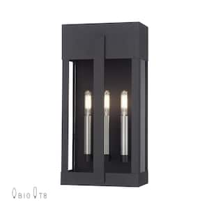 Berksford 17 in. 3-Light Black Outdoor Hardwired Wall Lantern Sconce with No Bulbs Included