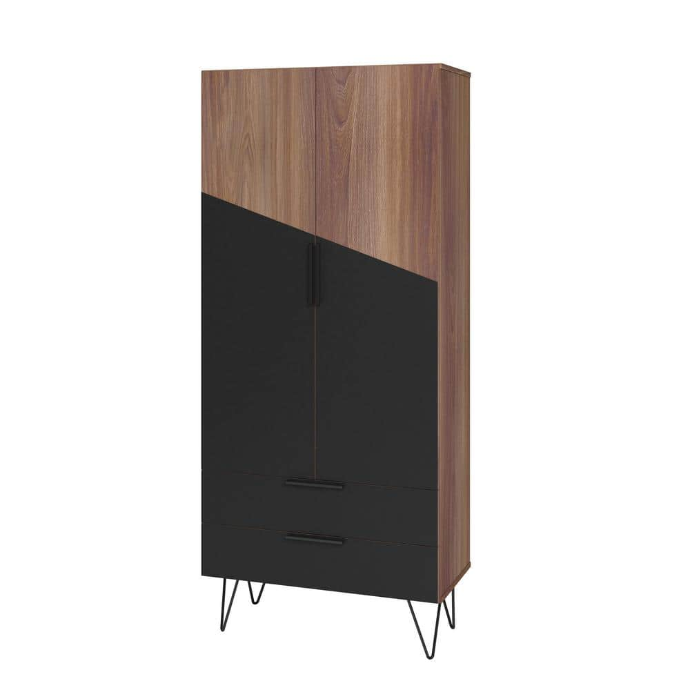 Manhattan Comfort Beekman 67.32 in. Brown and Black 6-Shelf Tall Cabinet