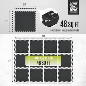 Black 24 in. W x 24 in. L x 0.5 in. T EVA Foam Tatami Pattern Gym Flooring Mat (12 Tiles/Pack) (48 sq. ft.)