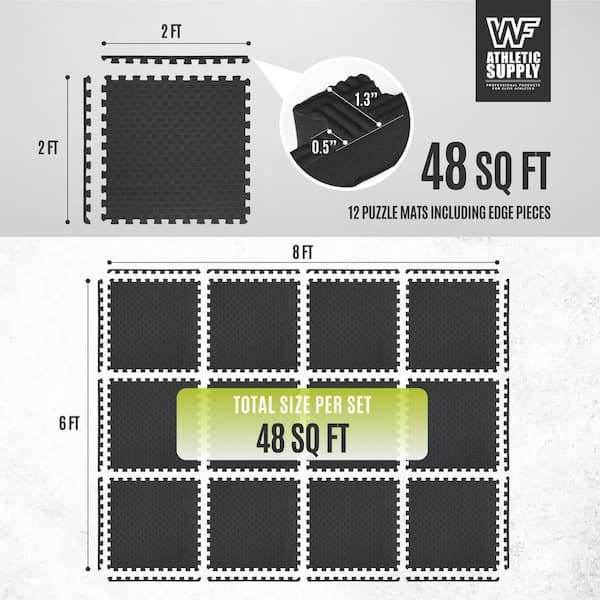 Black 24" W x 24" L x 0.75" Thick EVA Foam Double-Sided Tatami Pattern Gym Flooring Tiles (12 Tiles/Pack) (48 sq. ft.)