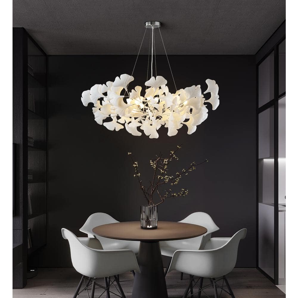 YUYI 8 Light Silver Chandelier, Luxury Ginkgo Branch