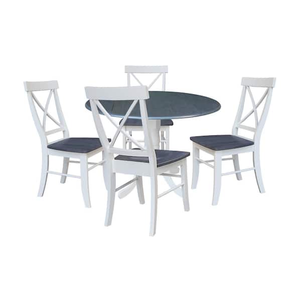 International Concepts 5-Piece Set - White/Heather Gray 42 in. Dual Drop Leaf Table with 4-Side Chairs