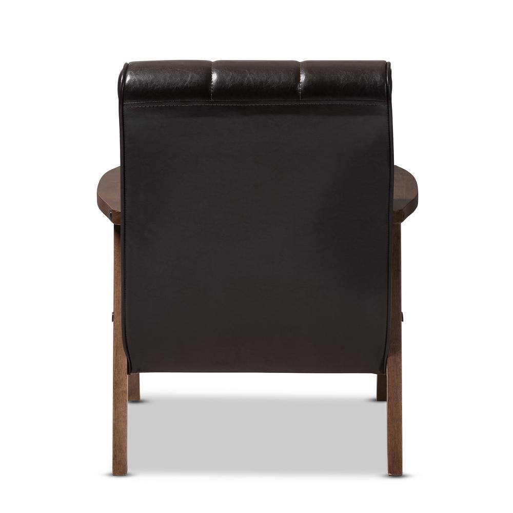 Sleek Mid-Century Brown Faux Leather Accent Chair