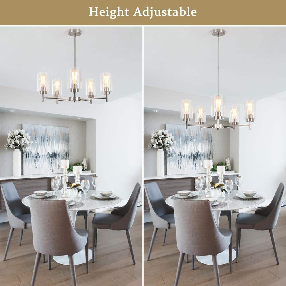 Nickel 5-Light Kitchen Island Chandelier with Clear Glass Shades