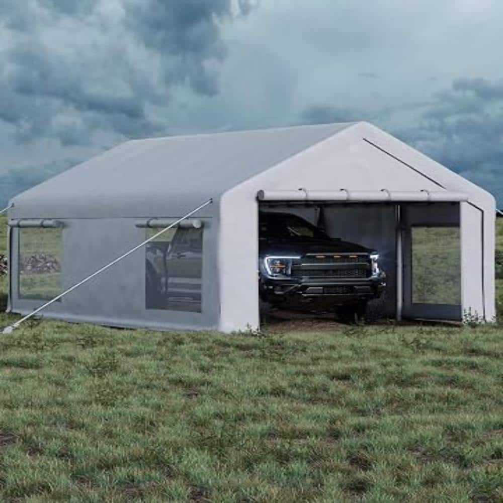 10x20 ft Heavy Duty Carport, 220g PE Garage Canopy with 2 Roll-Up Doors, 4 Windows & 8 Sandbags, White price history on PriceWatchPro