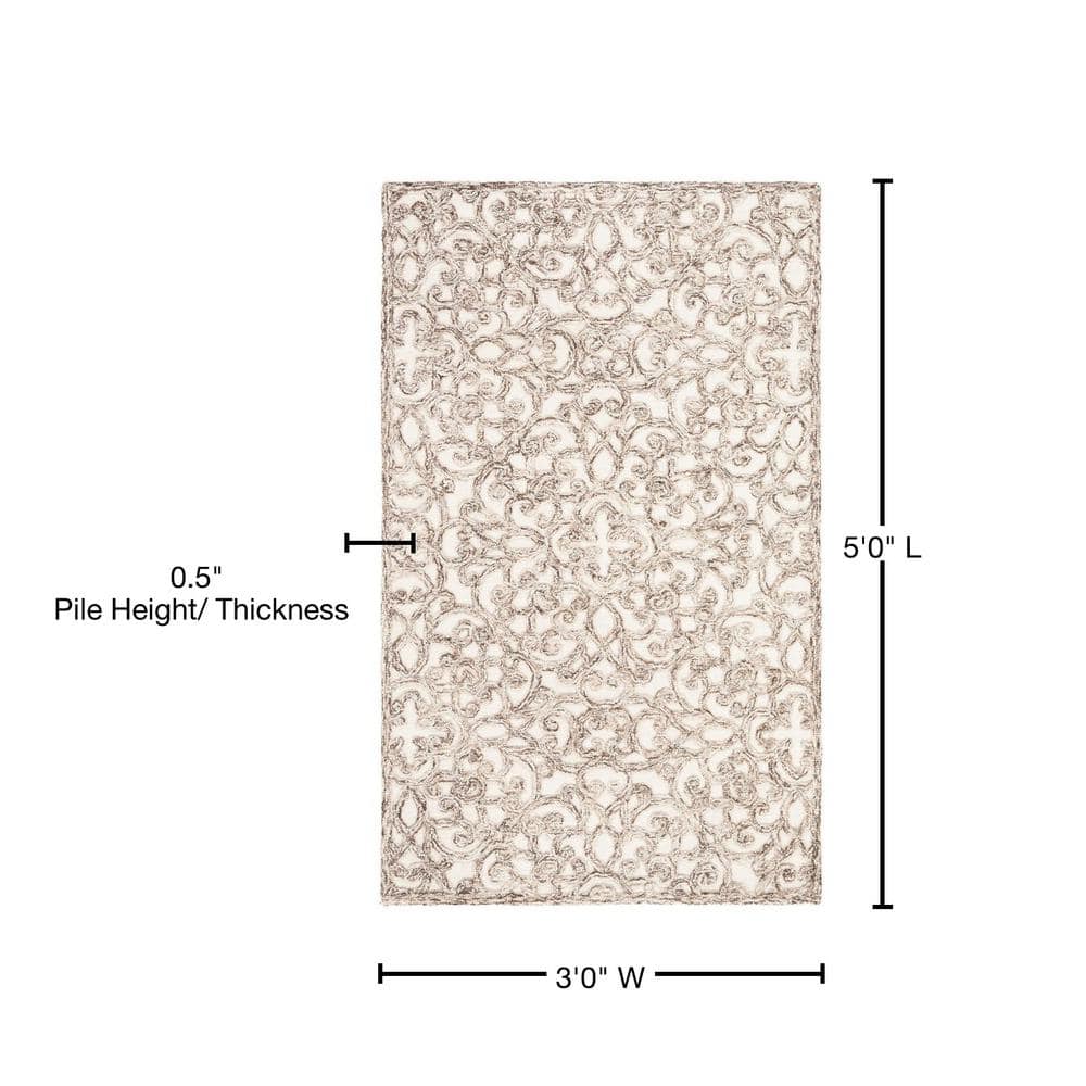Ivory and Brown Hand-Tufted Wool Area Rug 3' x 5'